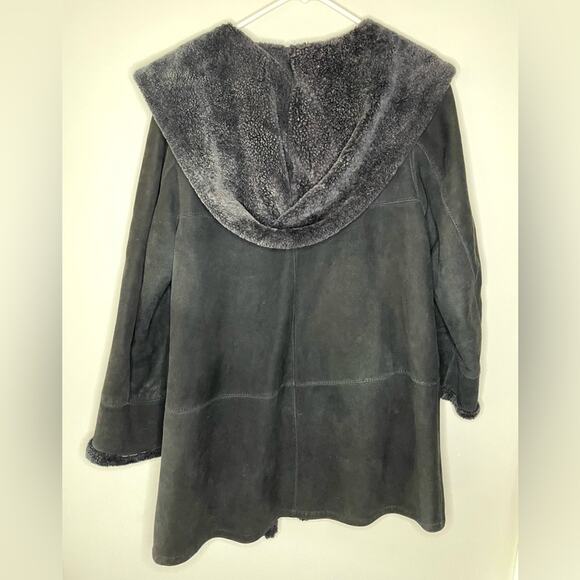 Blue Duck Vintage Hooded Shearling Leather Jacket Size S - Picture 5 of 5